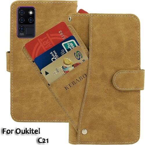 Vintage Leather Wallet Oukitel C21 Case 6.4" Flip Luxury Card Slots Cover Magnet Phone Protective Cases Bags