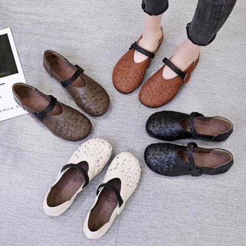 Womens Loafers Autumn flat Shoes Round head Shallow mouth single shoes Zapatos De Mujer Casual weaving Grandma shoes