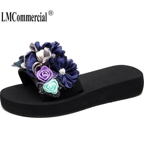 Womens Slippers Summer Flower Flat-soled Sandals One-word Slippers Korean Version Fashion Leisure Ladies Shoes slippers female