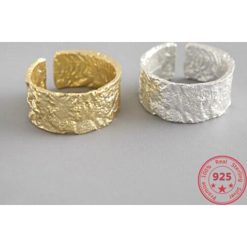 925 Sterling Silver Ring Irregular Concave Surface Gold And Silver Foil Paper Wide Face Ladies Ring