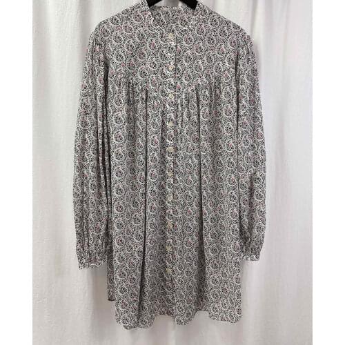 Woman Fashion Floral Print Mini Dress Oversized Long Sleeves Round Neck Lined Buttons Fashion Short DRESS