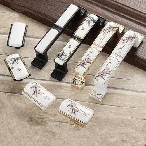 Golden ceramic handle European cabinet drawer furniture hardware bedside table simple European wardrobe handle American