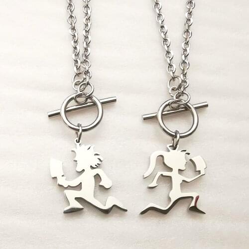 One pair (1pcs girl + 1pcs boy ) COUPLE ICP SMALL MIRROR HATCHETMAN CHARMS ICP STAINLESS STEEL PENDANT NECKLACE 3MM lINK CHAIN