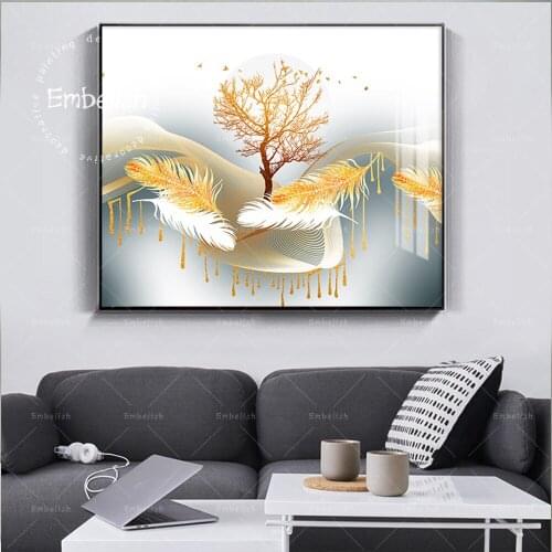 1 Pieces Beautiful Minimalist Golden Tree And Leaf Wall Art Pictures For Living Room Modern Home Decorative Canvas Paintings