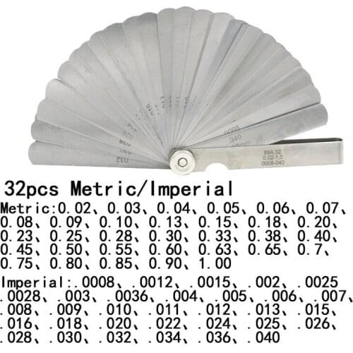 32 Blades Feeler Gauge Metric Gap Filler 0.02-1MM / 0.0008-0.040 INCH Gage Measurment Tool for Engine Valve Adjustment