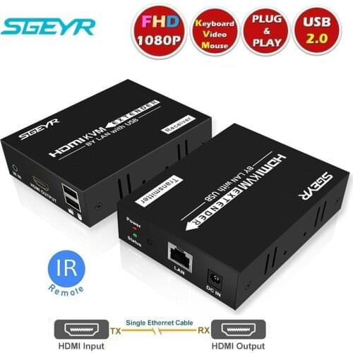 395ft HDMI KVM Extender 120m by Single CAT5e/6 IR Ethernet SGEYR HDMI USB Keyboard Mouse K/M Extensor Extender Support 1080P