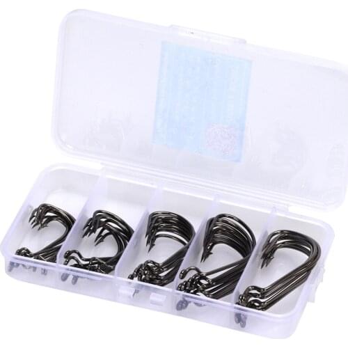 50pcs/Suit sea hooks Fishing box offset hook 1#-5/0# carp snap fishing big hooks tackles accessories fishhook For Soft Worm Lure