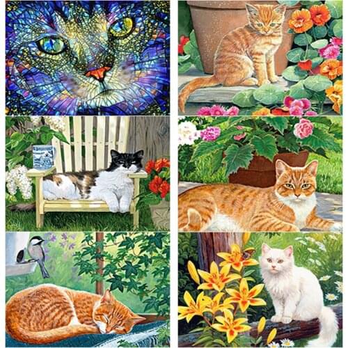 5D DIY Diamond Painting Full Square Round Drill Cute Cat Diamond Embroidery Animals Cross Stitch Crafts Manual Home Decor Gift