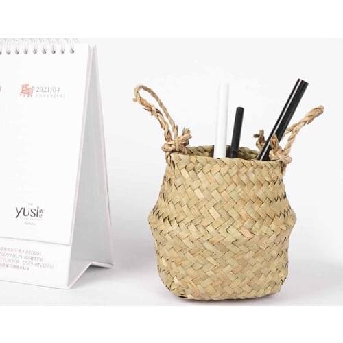 Handmade Bamboo Storage Basket Straw Wicker Rattan Seagrass Clothing Storage Basket Garden Flower Pot Planter Basket Container