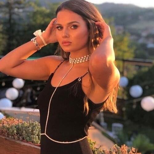 Bling Rhinestone Body Waist Chain Harness Long Necklace Body Accessories for Women Sexy Crystal Chest Chain Bikini Body Jewelry