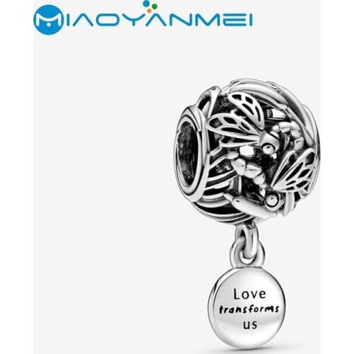 2020 Spring New 925 Sterling Silver Beads Openwork Dragonfly Love Charm fit Original Pandora Bracelets Women DIY Fashion Jewelry
