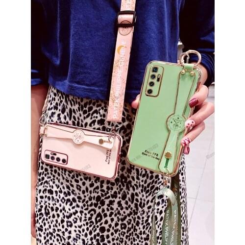 Stand Holder Lanyard Electroplated Case For Redmi K40 Pro Note 9 pro max Xiaomi 10 9t Pro Lite Plating Soft Silicone Back Cover