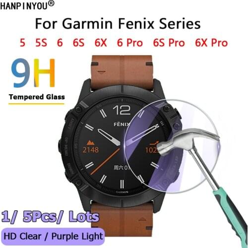 For Garmin Fenix 5 5S 5X 6 6S 6X Pro Watch Ultra Clear / Anti Purple Light 2.5D Slim Tempered Glass Film Screen Protector Guard