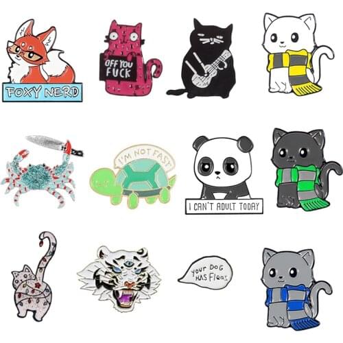 Cute animal cat Fox Tiger Panda Crab Tortoise Enamel Pin of women Lapel Brooch Jewelry badge gift