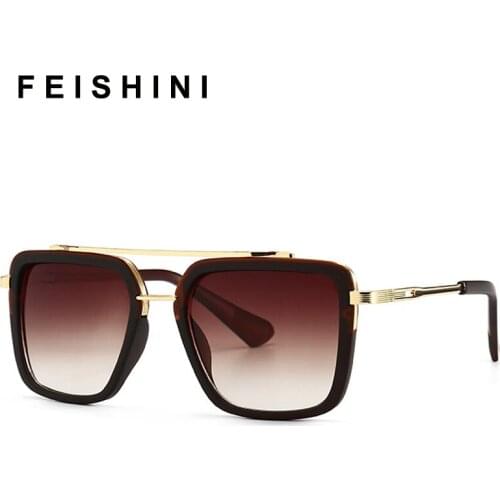 FEISHINI 2021 New Shop Counters Square Sunglasses Men Mirror UV400 Classic Macho Seven Brand Designer Unisex Sunglass For Women