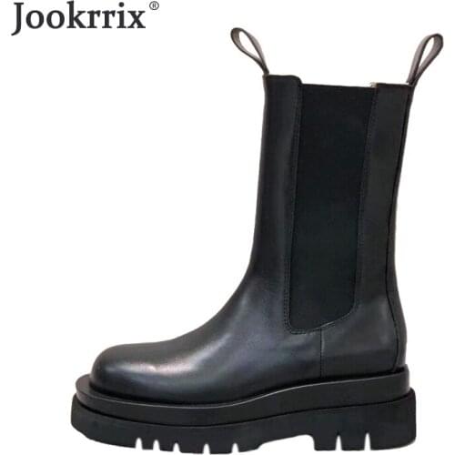 Jookrrix 2020 Women Genuine Leather Boots Autumn Fashion Thick Sole Shoes Lady Brand Casual Boots Women Platform Shoes ZB1065