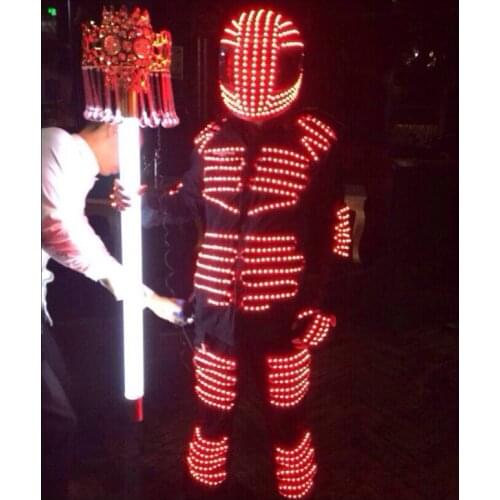 Hot Sale Flashing Luminous Growing Led Light Kryoman David Guetta Robot Suit With Helmet Costume Clothes Dancing Wear Party Bar