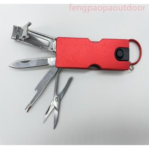 Multifunction Mini Fashion Keychain Swiss Knife LED Lights Nail Clippers Earpick Scissors Tweezers Pocket Hand Tools Knife