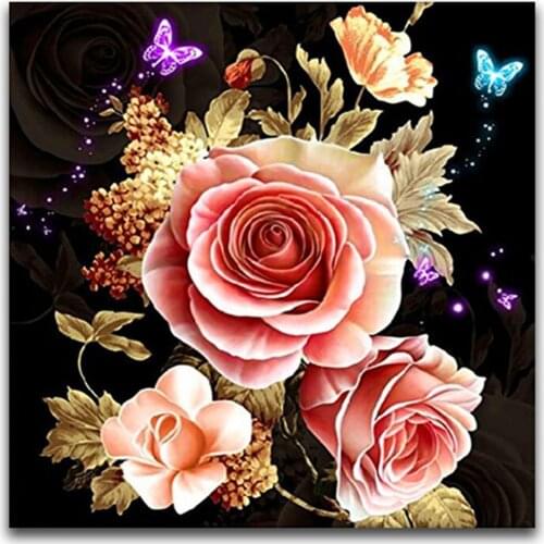 Colored Flowers DIY Cross Stitch Embroidery 11CT Kits Needlework Craft Set Cotton Thread Printed Canvas Home Decoration Sale