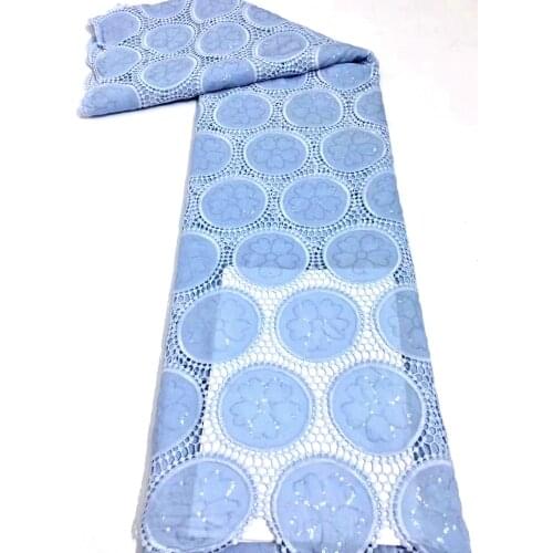 Sky Blue New African Lace Fabric 2021 High Quality Nigerian French Guipure Cord Lace Fabric With Sequins 5 Yards For Wedding
