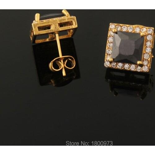 New Vintage Gold Square Stud Earrings18K Gold Color Clear Cyrstal Fashion Jewelry For Women Gifts