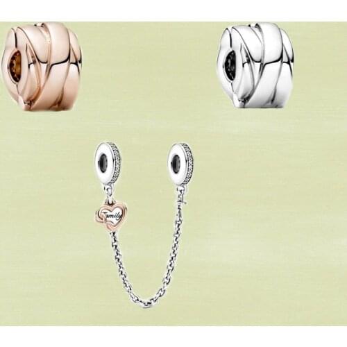 2021 Autumn New S925 Original 1:1diy Family Heart Safety Chain Polished Ribbon Clip Small Charm Suitable For Bracelet