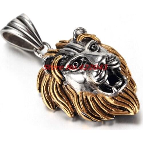 Wholesale Accessories Fashion Mens Jewelry Casting Silver Gold color Lion Head Pendant Stainless Steel Necklace Gift