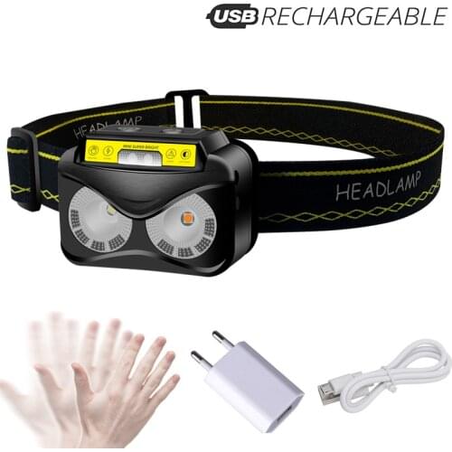 Portable Body Motion Sensor Headlight USB Rechargeable Headlamp Built-in battery Induction Head Front Light Waterproof Headligh