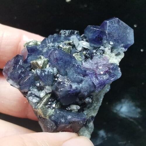 50gNatural rare purple fluorite and brass crystal ore symbiotic mineral specimen energy home decoration QUARTZ GEM