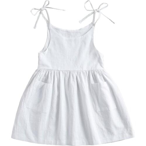 Pudcoco 2-5 Years Toddler Girls 2021 Summer Slip Dress, Baby Girl Casual Sleeveless Solid Color Tie Up One-piece with Pocket
