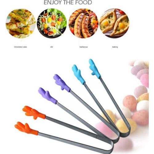 Salad Serving BBQ Tongs Stainless Steel Handle Utensil Creative Hand Shape Kitchen Cooking Tools Mini Silicone Food Clip