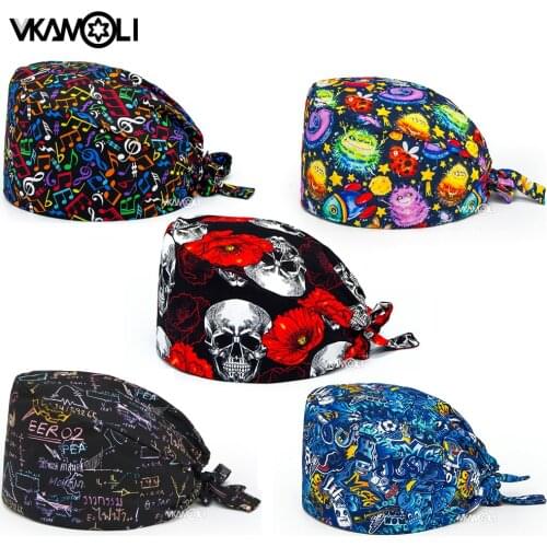 Women and Men Scrub Cap Pet shop Working Hat with Sweatband Skull Hats scrubs women hat accesorios medicos
