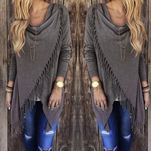 Women Spring Autumn Knitted Sweater Casual Loose Irregular Hem Tassel Knit Sweater Female Multiple Cardigan Cape Poncho