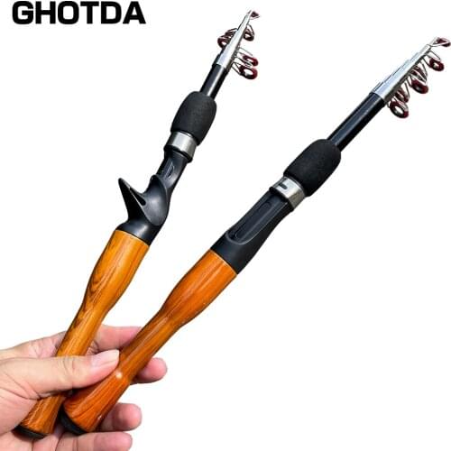 1.3M/1.6M/1.8M Casting / Spinning Hand Lure Fishing Rod Wooden Handle Ultralight Travel Boat Rod