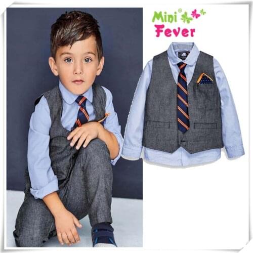 2017 Spring Children Suit Baby Boys Suits Kids Boys Formal Suit Boys Clothes Set Kids Long Sleeve Shirt+Vest+Pants+Tie 4pcs 2-7Y