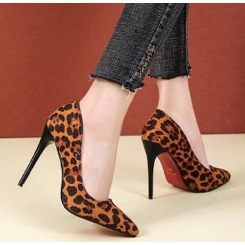 Newest Spring Autumn Women 11cm High Heels Shoes Ladies Pumps Female Party Footwear Stiletto Heels Leopard Beige Big Size 35-44