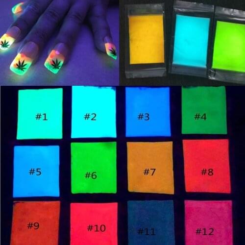 Bulk Glow in the Dark Powder - 10 g 12 colors LONGEST lasting glow in dark powder Nail Dust Fluorescent Effect Luminous Powder