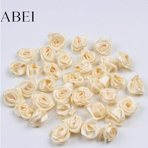 100pcs 15mm Beige Rose Head Artificial Ribbon Flower Sewing Apparel Accessories DIY Material Supplier
