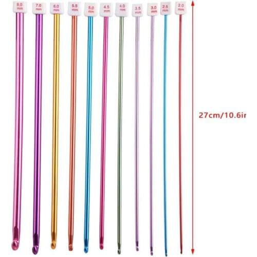 11Pcs/Set 27cm Single Pointed Knitting Needles Pins Straight Aluminum DIY Weaving Tool Afghan long sweater scarf needle 2.0-8mm