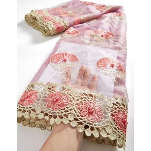 2.5 Yards African Lace Fabric 2021 High Quality Lace Embroidery Mesh Lace Fabric With Beads Cord Lace Guipure Lace Fabric TY084