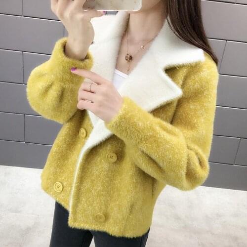 2021 Women Autumn New Imitation Mink Cashmere Coat Lady Loose Plus Size Knitting Cardigans Female Warm Casual Plush Outwear C118