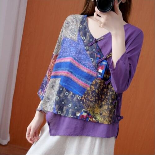 2021 Woman Traditional Chinese Clothing Retro Flower Print Hanfu Top Women Tops Elegant Oriental Tang Suit Chinese Blouse 31192