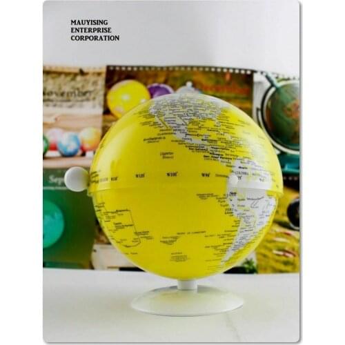 5in Dia World Globe Yellow PVC English Map Earth Globe Home Desk Decoration Education Technology Learning Toy
