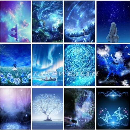 5D Diy Diamond Painting Blue Dreamland Fairy Diamond Embroidered Cross-stitch Rhinestone Mosaic Home Decoration TT964