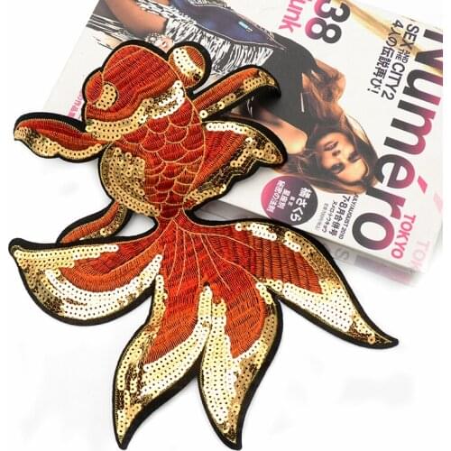 DIY 3D Handmade embroidery beaded gold fish patch aequin applique for Coat Trousers Bag Brooch