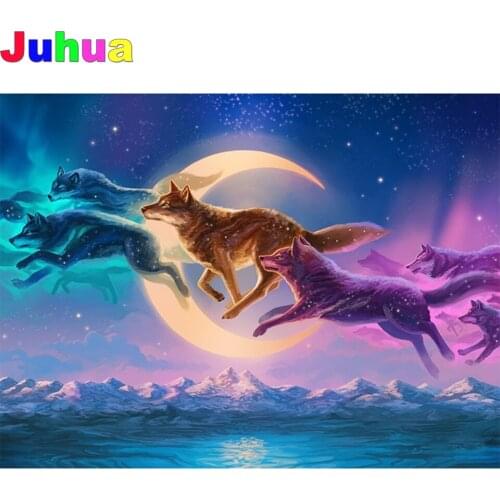 Landscape Moon Wolf 5d diy diamond painting mosaic stitch full drill animal diamond embroidery gift kids room decor