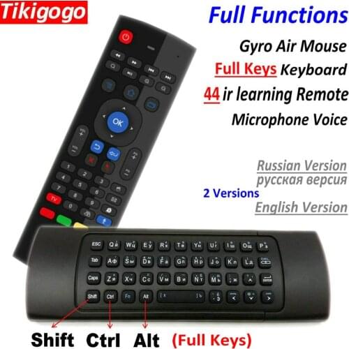 TK3 2.4G Wireless Fly Air Mouse Keyboard Russian English 44 IR Learning Voice for Android Smart TV Box PK MX3 G30 Remote control