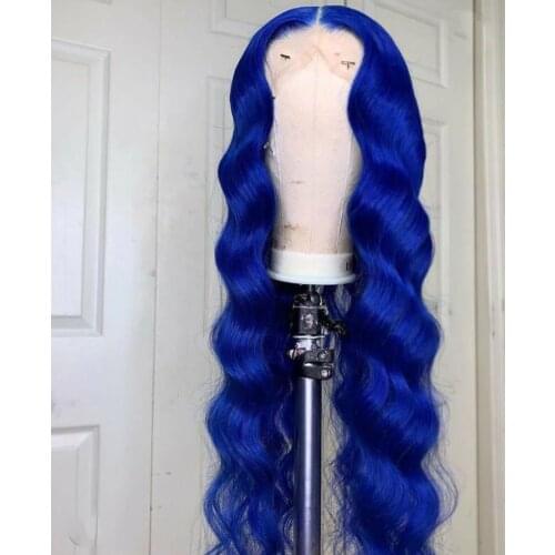 Long Blue Lace frontal Wig 24 Inches Long Glueless Lace Wigs With Natural Hairline Human Remy Hair Wigs Preplucked For Women