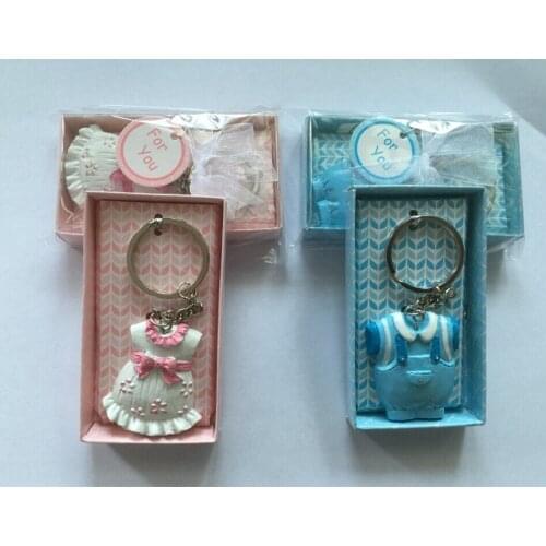 Shipping DHL 500pcs/lot Baby Shower Favors and Gift Cute Baby Clothes Key Chain Blue pink Themed Keychain for boy