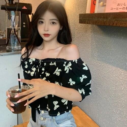 Temperament Bow Print Single-collar Short-sleeved Shirt Female Design Sense Niche Summer New Top